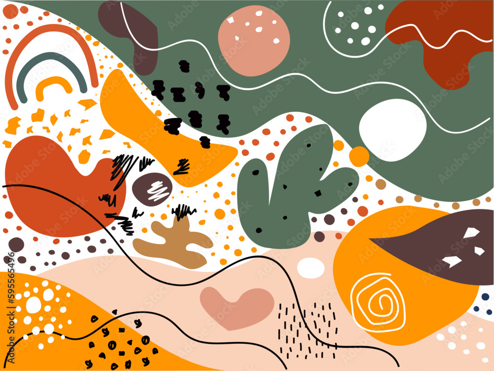 Hand drawn abstract pattern. Creative collage contemporary seamless pattern. Natural colors.