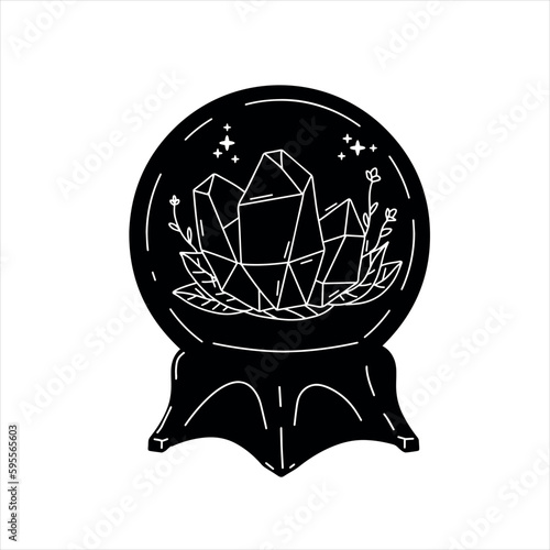 Magic crystal ball and gems. Mystical and magical ritual. Spiritual mystery future teller. Astrology and fortune.