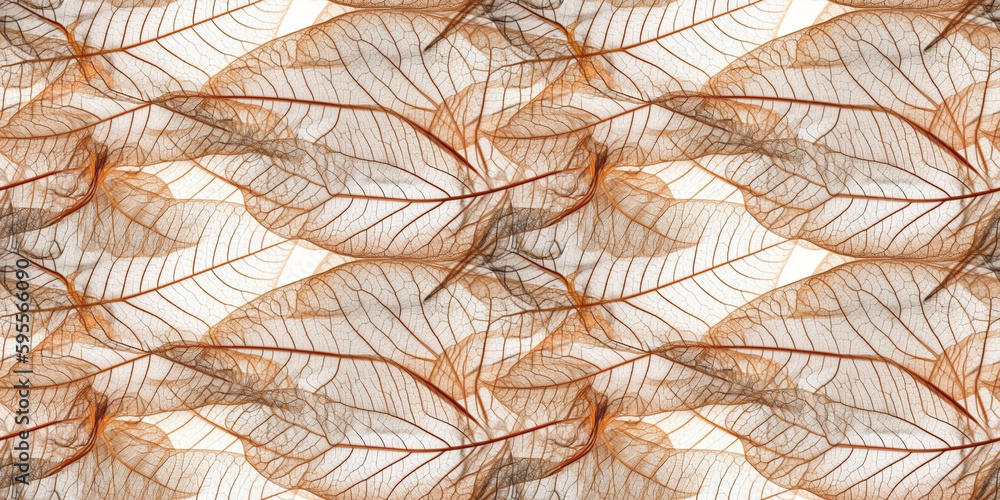 Macro texture of beautiful leaves in brown tones. AI generative illustration.
