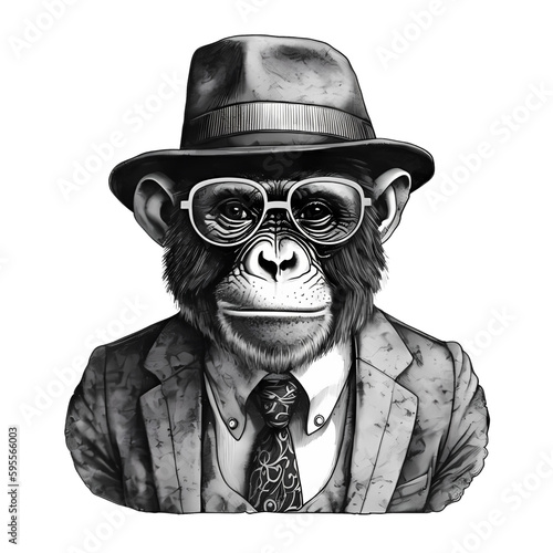 cartoon fashionable monkey wearing glasses suiy and tie illustration