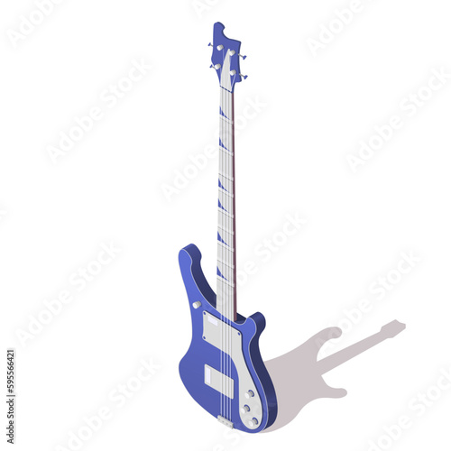 Music instrument electric guitar isolated on white background. Isometric 3d element in vector design style for concert show, musical performance. Acoustic sound device web button. Vector illustration
