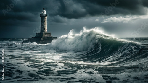 Lighthouse In Stormy Landscape - Leader And Vision Concept