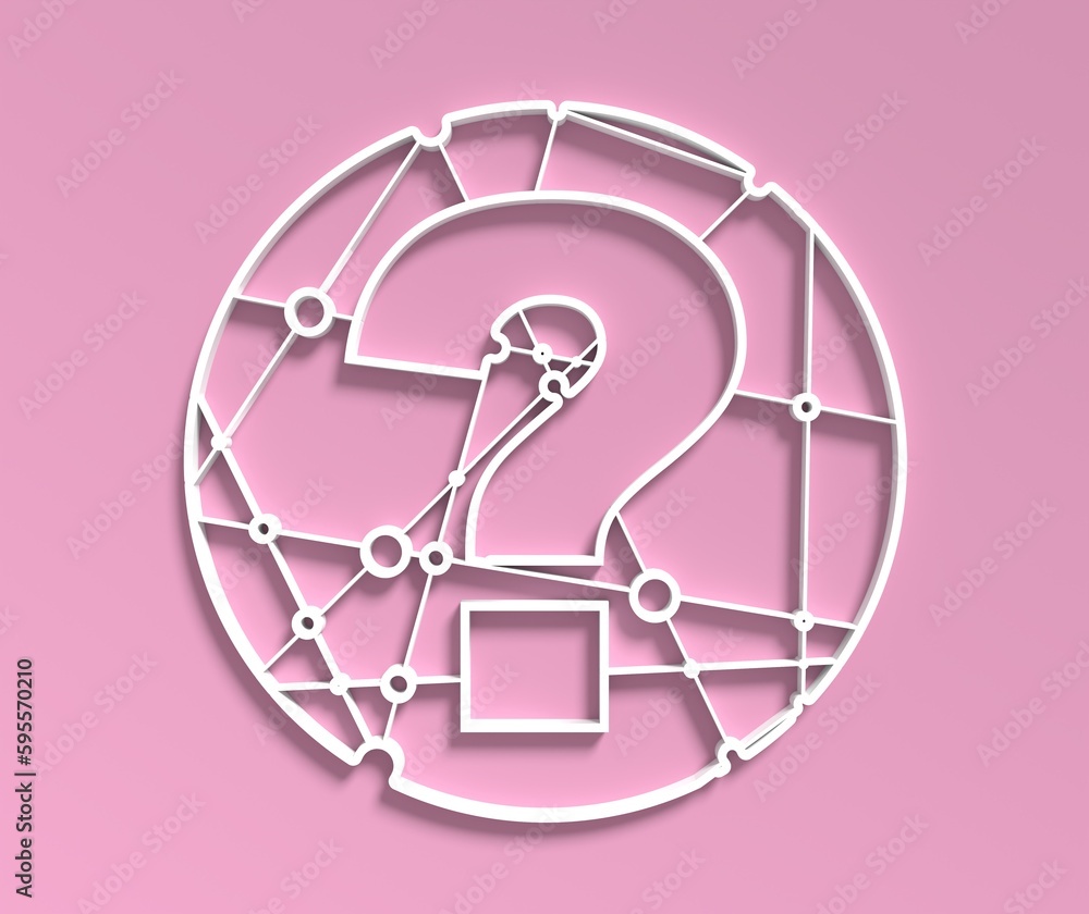 Question mark sign icon in circle textured by lines connected with dots. 3D render Question mark sign icon in circle textured by lines connected with dots. 3D render