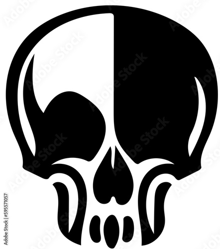 Human skull logo design in black and white, vector illustration of cranium 