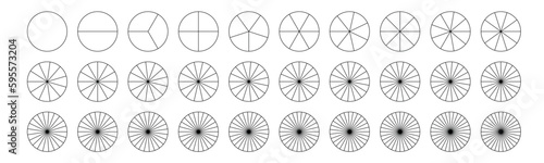 Donut or pie chart templates.Fractions pie divided for math. Circle pie with pieces. Segment slice set. Simple geometry. Vector isolated illustration