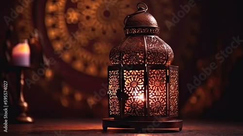 Ornamental arabic lantern, beautiful lantern, burning candle, holy month ramadan kareem