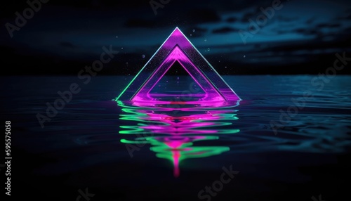 Neon diamond in the water at night