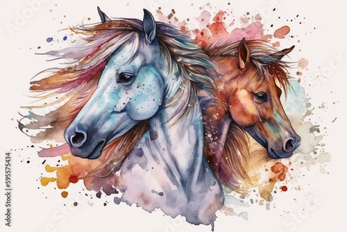 Watercolor illustration of spirit horse and spirit cow  hand-drawn  transparent background png. Generative AI
