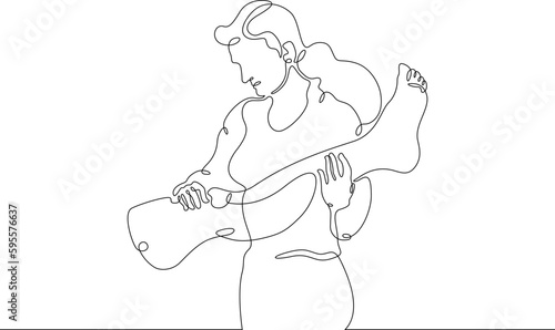 One continuous line. Developer of cyber prostheses and implants. Medical engineer. Creation of bionic prostheses. Woman doctor with prosthetic leg. Surgeon. One continuous line drawn isolated, white b