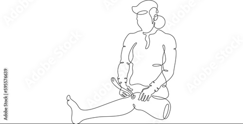 One continuous line. Developer of cyber prostheses and implants. Medical engineer. Creation of bionic prostheses. Woman doctor with prosthetic leg. Surgeon. One continuous line drawn isolated, white b