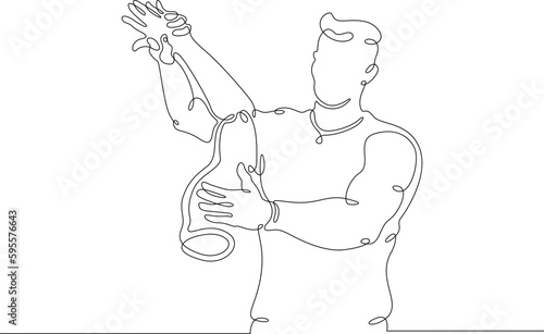 One continuous line. Developer of cyber prostheses and implants. Medical engineer. Creation of bionic prostheses. Male Doctor with prosthetic hand. Surgeon.One continuous line drawn isolated, white ba