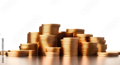 Pile or stack of gold coins with copy space isolated on transparency png file  generative ai illustration