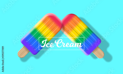 two lgbt colors ice cream sticks popsicles on cyan background