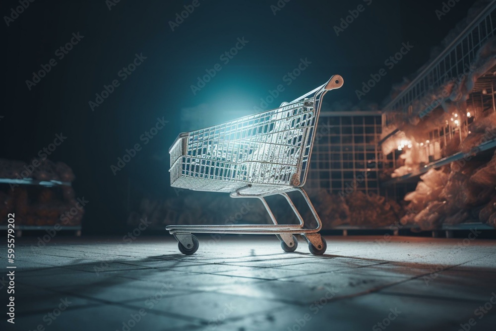 Light backdrop showcases white shopping cart design. Generative AI