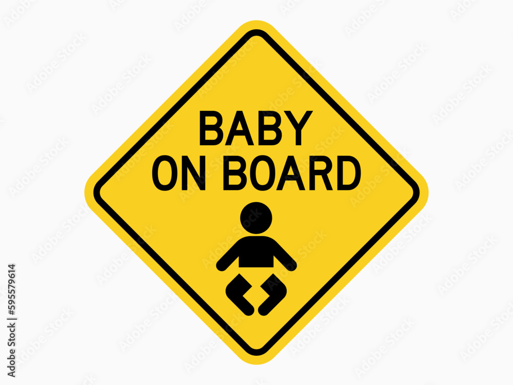 isolated baby on board warning sign, kid symbols on yellow round rectangle shape for safety pictograms, icon, label, logo or tag etc. flat style vector design. isolated baby on board warning sign, kid symbols on yellow round rectangle shape for safety pictograms, icon, label, logo or tag etc. flat style vector design.
