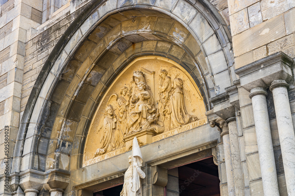 Entrance door of Sainte-Eugenie church in Biarritz, France