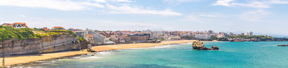 Panoramic view of Biarritz and the Atlantic Ocean in France on a sunny day