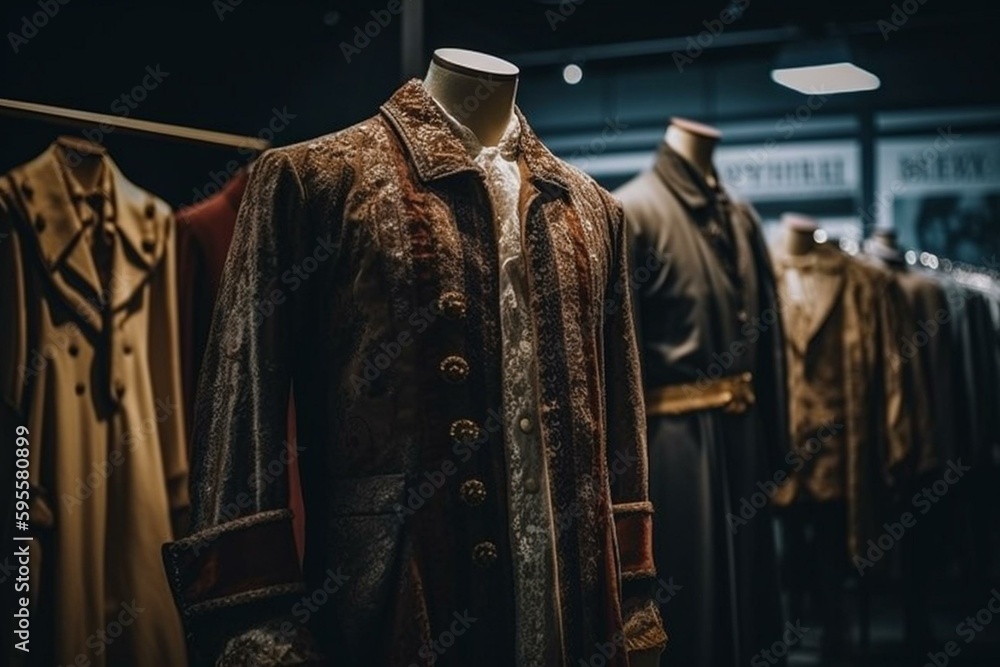 Exhibition of old-fashioned clothes. Generative AI