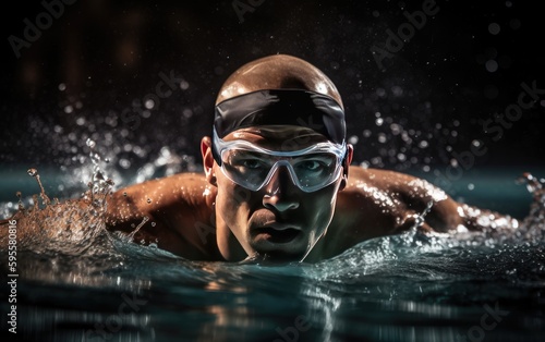 A man swimming in a pool swimming cap and goggles olympic sport Generative AI