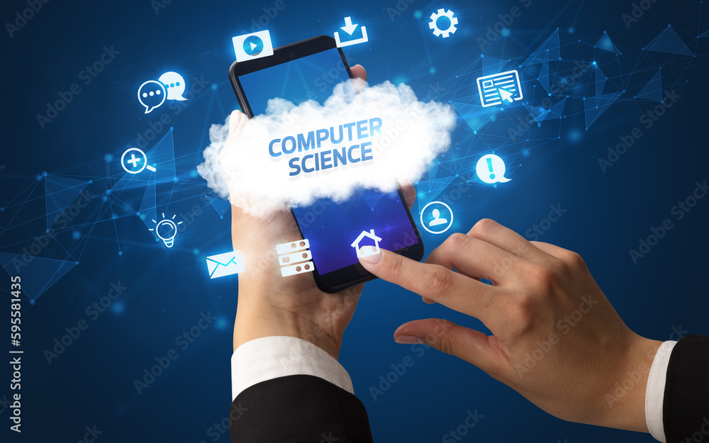 Hand using smartphone with cloud technology concept Hand using smartphone with cloud technology concept