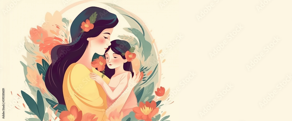 A mother and her baby are hugging each other. Mother's day background. Mother's day illustration with generative ai A mother and her baby are hugging each other. Mother's day background. Mother's day illustration with generative ai