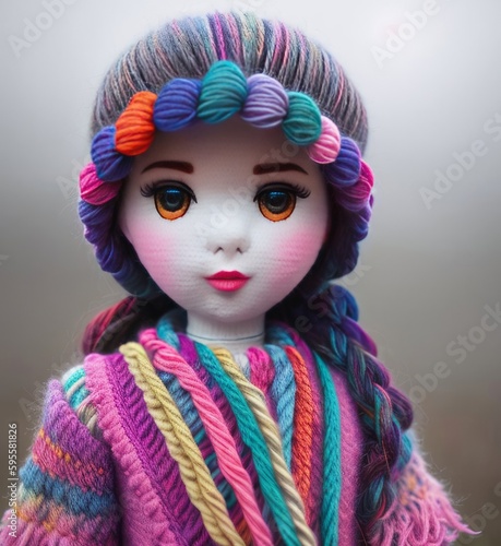 Doll made of multicolored yarn, knitted doll, amigurumi,  Generative AI Art Illustration 03