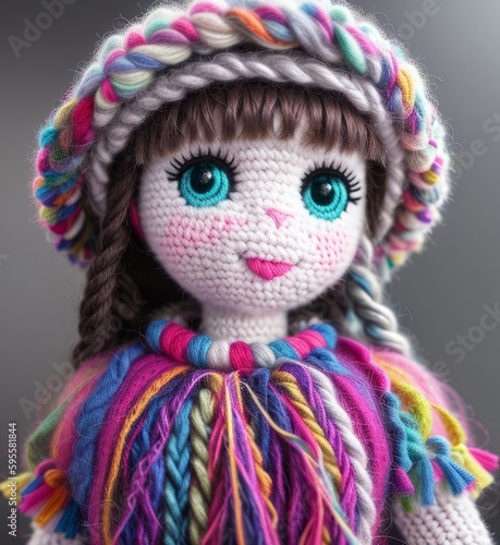 Doll made of multicolored yarn  knitted doll  amigurumi   Generative AI Art Illustration 01