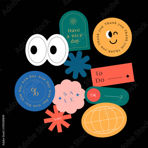 Sicker Pack. Collection of trendy stickers, labels, patches, tags. Retro style. Vector illustration.