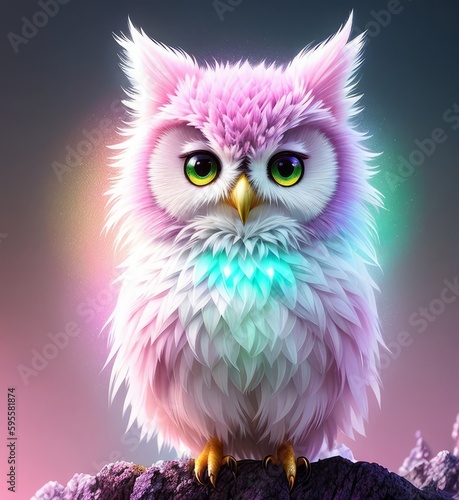 Kawaii fantasy owl, an owl from a fairy tale, Generative AI Art Illustration 06
