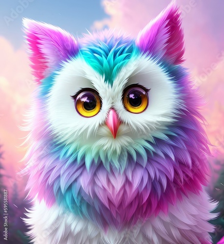 Kawaii fantasy owl, an owl from a fairy tale, Generative AI Art Illustration 03