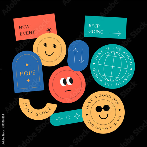 Sicker Pack. Collection of trendy stickers, labels, patches, tags. Retro style. Vector illustration.