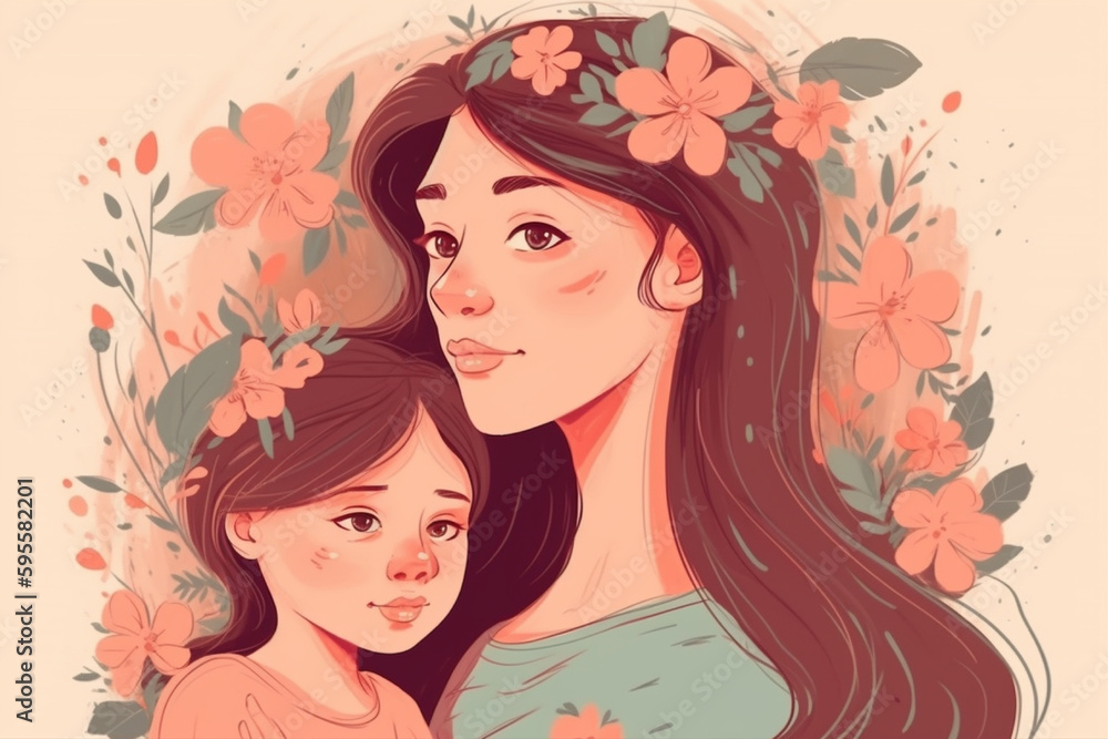 A mother and her baby are hugging each other. Mother's day background. Mother's day illustration with generative ai A mother and her baby are hugging each other. Mother's day background. Mother's day illustration with generative ai