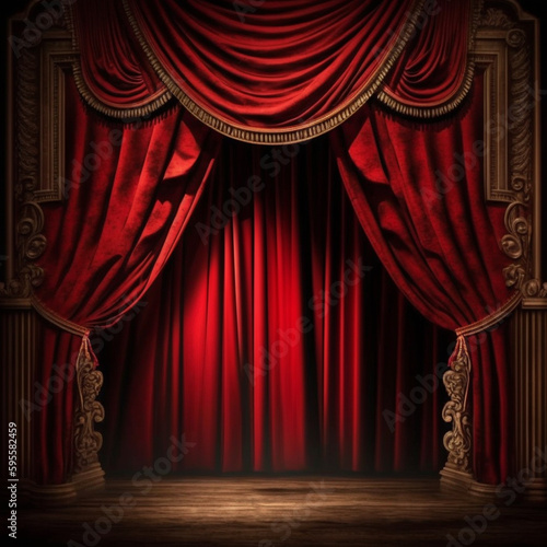 Red curtain of a theater. Generative AI.