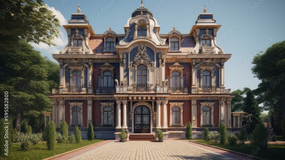 Barouque exterior house design in daytime golden hour generative ai - obrazy, fototapety, plakaty 