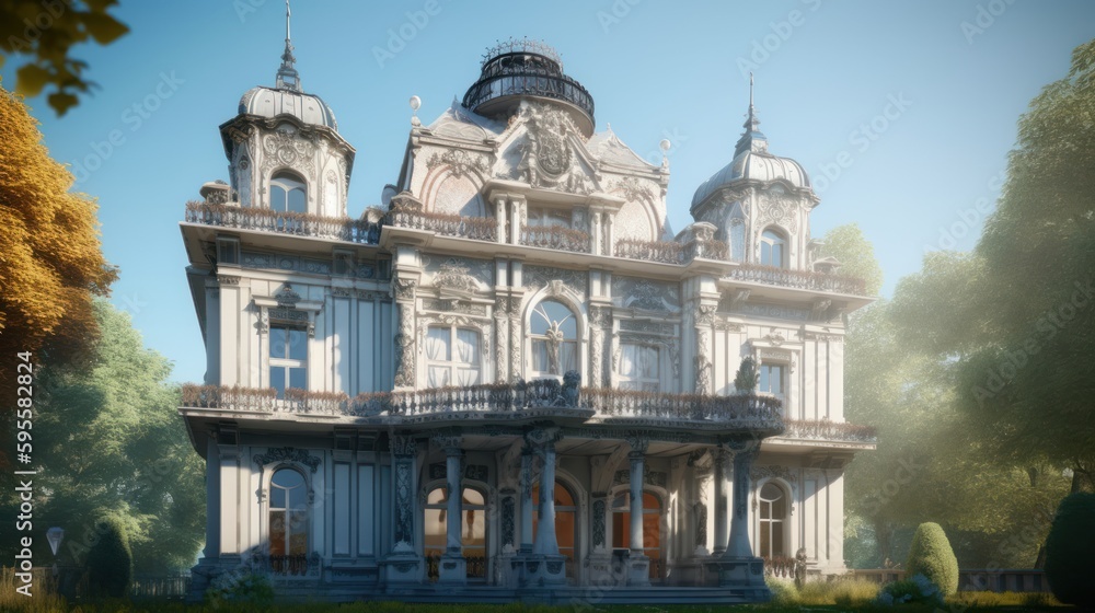 Barouque exterior house design in daytime golden hour generative ai
