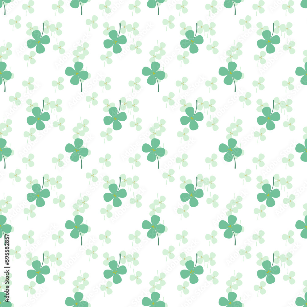 Cute pastel green clovers are surrounded by small green tone clovers background, a seamless pattern that looks beautiful, bright and attractive. Cute pastel green clovers are surrounded by small green tone clovers background, a seamless pattern that looks beautiful, bright and attractive.