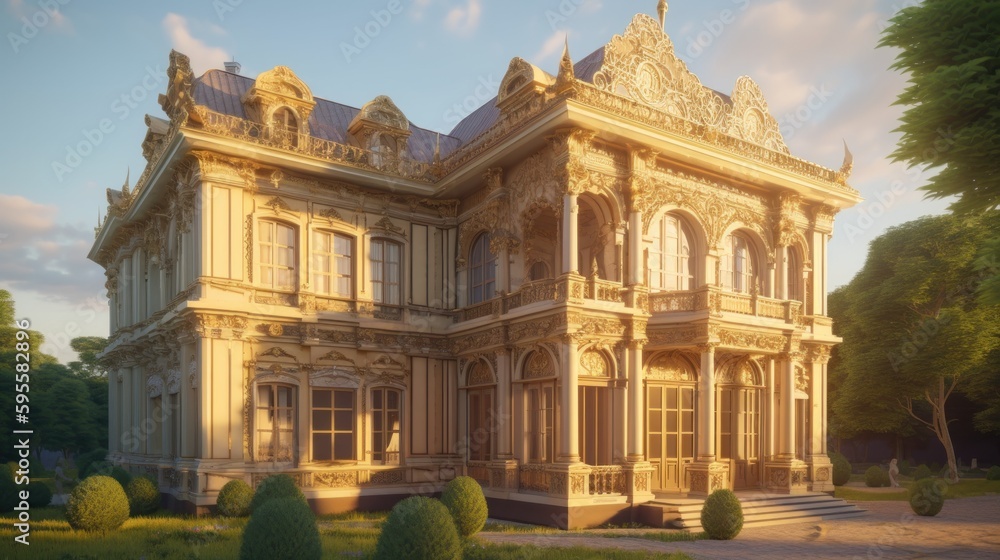 Obraz premium Barouque exterior house design in daytime golden hour generative ai