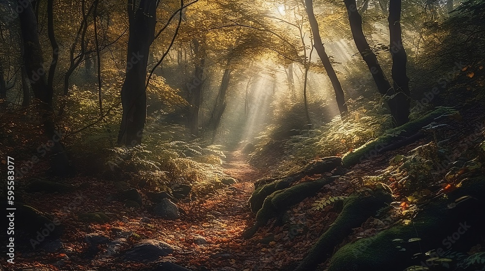 Obraz premium autumn forest in the morning