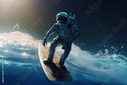 Astronaut is surfing the space created using generative Al tools 