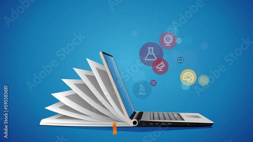 IT Communication - e-learning - internet network as knowledge base - laptop as book concept