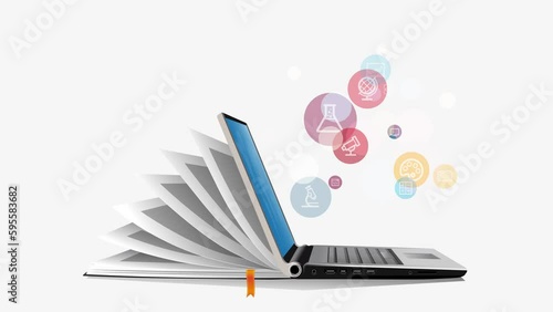 IT Communication - e-learning - internet network as knowledge base - laptop as book concept