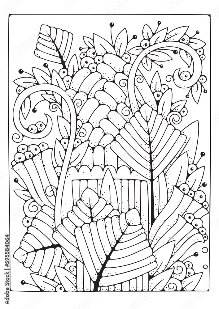 Vector background for coloring. Black-white flowers. Coloring page. Art therapy.