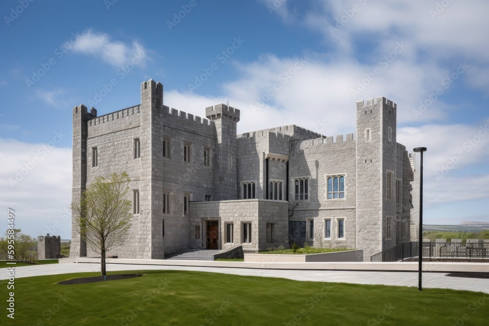 a modern building with sleek lines and minimal details contrasted against a classic castle with intricate carvings, created with generative ai