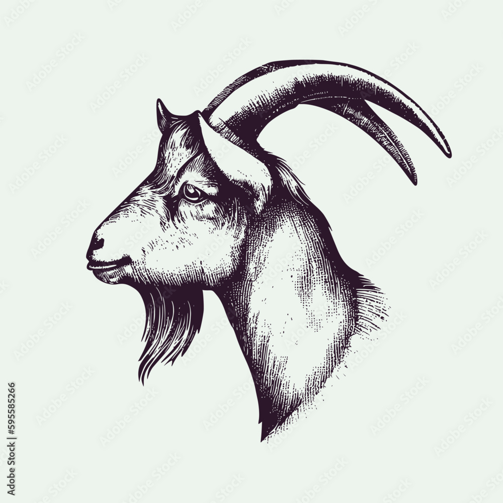 Vintage illustration of a goat head. an old-school logo of a sheep's head.  Aesthetic retro logo for Eid al-Adha isolated on white background. vector  logo. Stock Vector