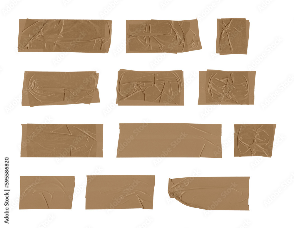  Set of adhesive tape pieces on transparent background extracted, png file