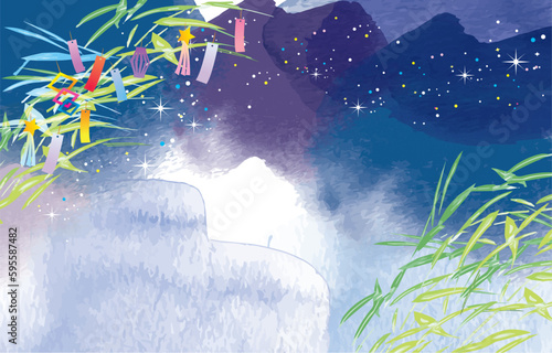 七夕、天の川の背景イラスト