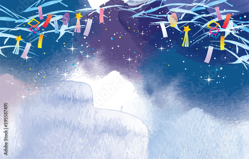 七夕、天の川の背景イラスト