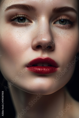 Woman close up face, clean skin, make up cosmetic, spring concept, generative ai.