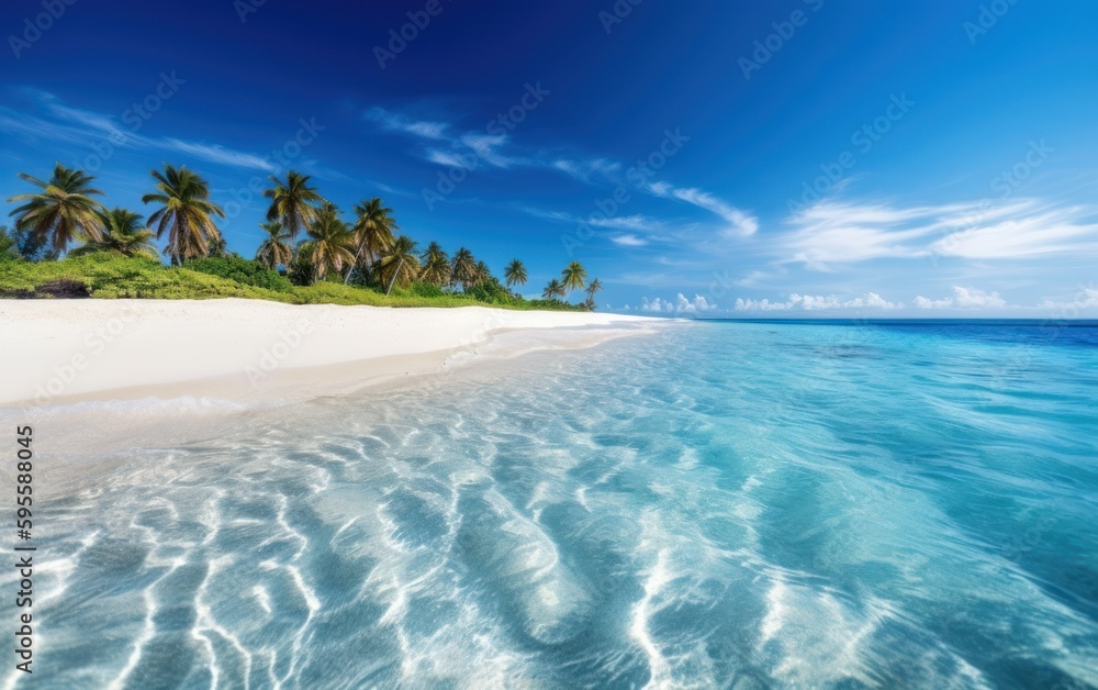 Tropical palm beach island with white sand beach and clear blue sky