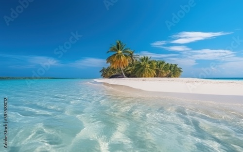 Tropical palm beach island with white sand beach and clear blue sky